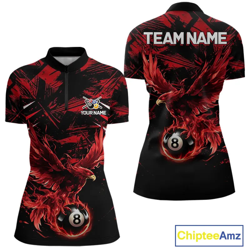Eagle Red Flames 8 Ball Pool Polo & 1/4-Zip Shirt For Women Personalized Balls Billiard Gifts NYN2423