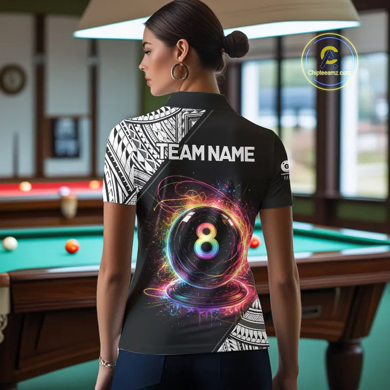 Rainbow 8 Ball Pool Polo & 1/4-Zip Shirt For Women Personalized Tribal 8 Ball Billiard Gifts NYN2425