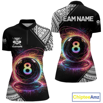 Rainbow 8 Ball Pool Polo & 1/4-Zip Shirt For Women Personalized Tribal 8 Ball Billiard Gifts NYN2425