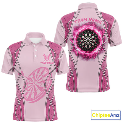 Personalized Grunge Pink Flaming Dartboard Men Darts Polo & 1/4-Zip Shirts Dart Team Jerseys NYN2810