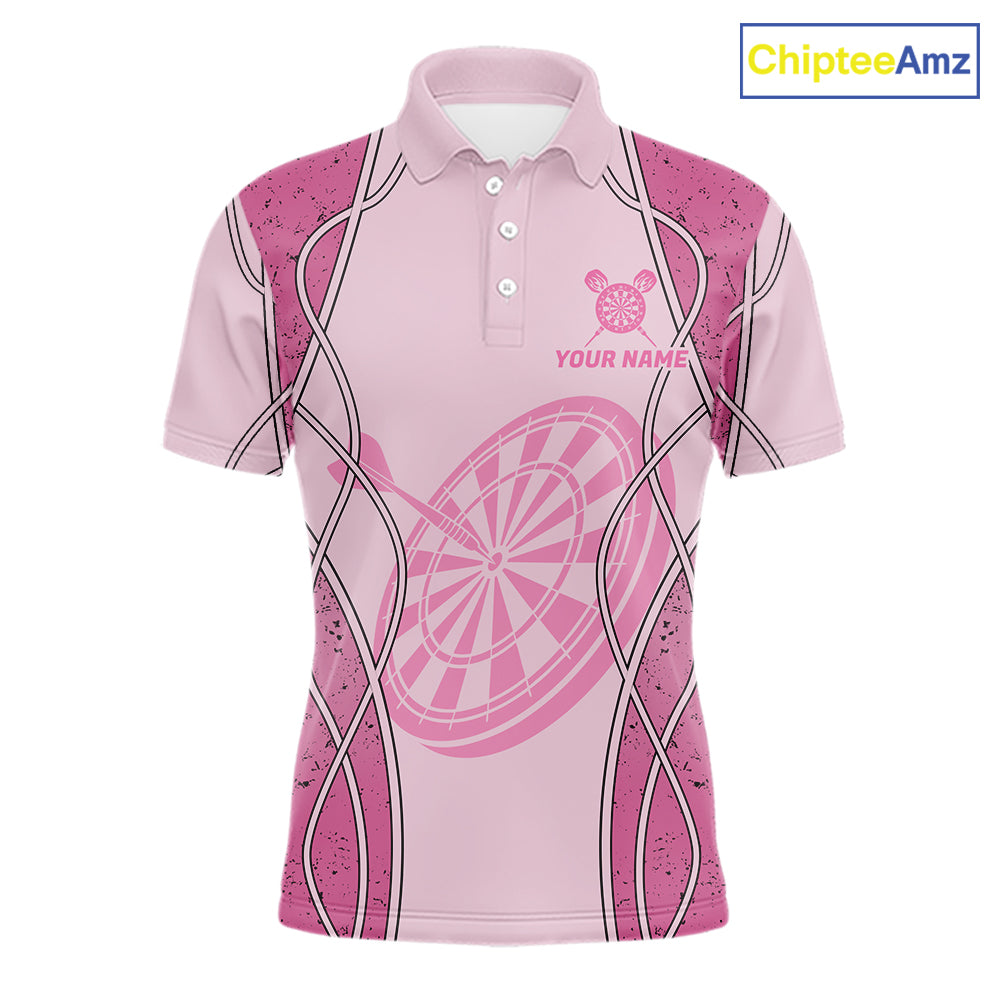 Personalized Grunge Pink Flaming Dartboard Men Darts Polo & 1/4-Zip Shirts Dart Team Jerseys NYN2810