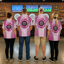 Load image into Gallery viewer, Personalized Grunge Pink Flaming Dartboard Women Darts Polo &amp; 1/4-Zip Shirts Dart Team Jerseys NYN2810
