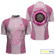 Load image into Gallery viewer, Personalized Grunge Pink Flaming Dartboard Men Darts Polo &amp; 1/4-Zip Shirts Dart Team Jerseys NYN2810