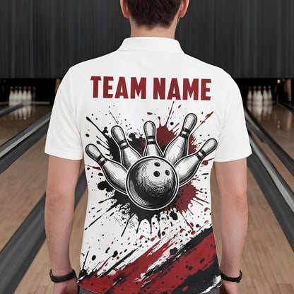 Black And Red Splatter Paint Bowling Ball & Pins Shirts Custom Team Bowling Attire For Men NYN3446