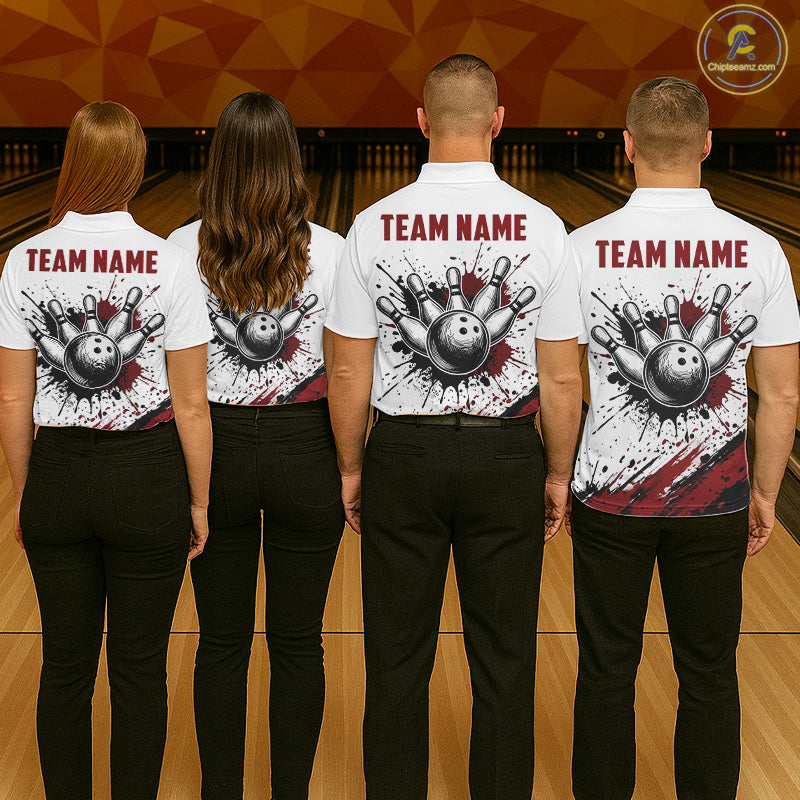 Black And Red Splatter Paint Bowling Ball & Pins Shirts Custom Team Bowling Attire For Women NYN3446