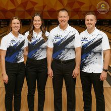 Load image into Gallery viewer, Black And Blue Splatter Paint Bowling Ball &amp; Pins Shirts Custom Team Bowling Attire For Men NYN3447