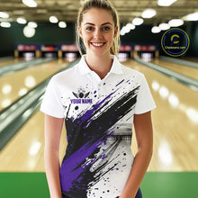Load image into Gallery viewer, Black And Purple Splatter Paint Bowling Ball &amp; Pins Shirts Custom Team Bowling Attire For Men NYN3448
