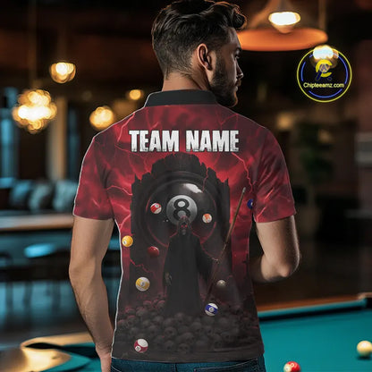 Red Multi-Skull 8 Ball Pool Men Polo & 1/4-Zip Team Shirt Custom Billiard Ball & Cue Gifts NYN2435