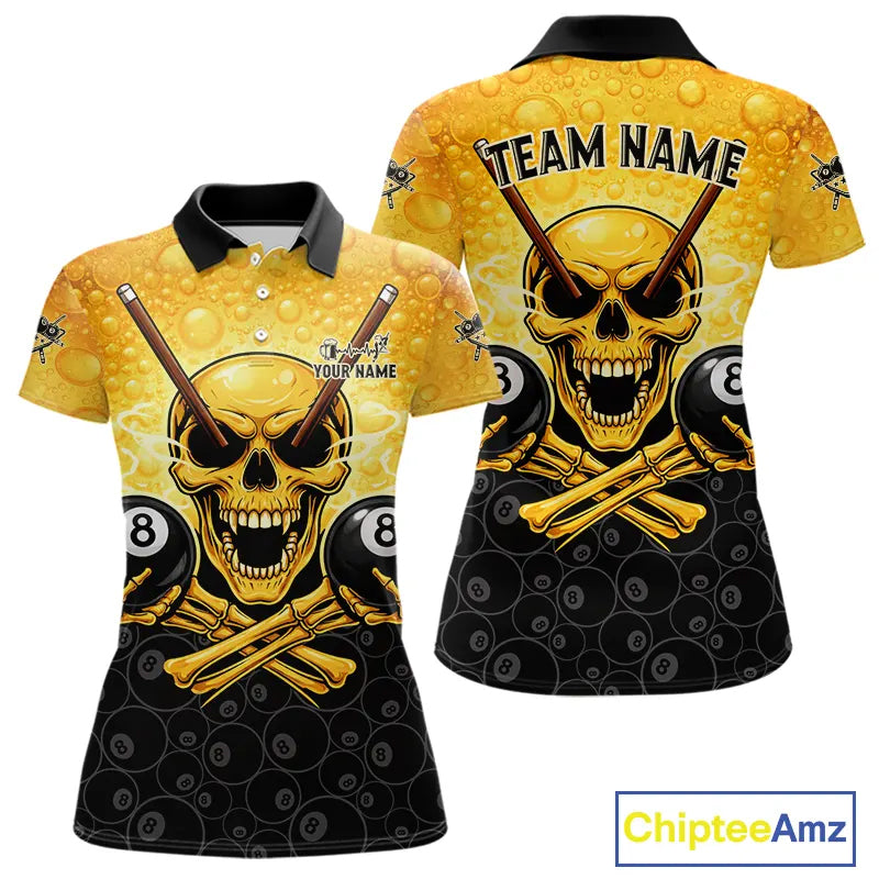 Funny Beer & Skull 8 Ball Pool Billiard Team Shirt For Women Custom 3D Billiard Balls Jerseys NYN2439