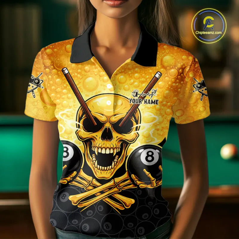 Funny Beer & Skull 8 Ball Pool Billiard Team Shirt For Women Custom 3D Billiard Balls Jerseys NYN2439