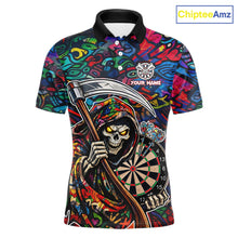 Load image into Gallery viewer, Graffiti Grim Reaper Dartboard &amp; Arrow Darts Polo Shirt For Men Custom Funny Dart Team Shirt NYN2658