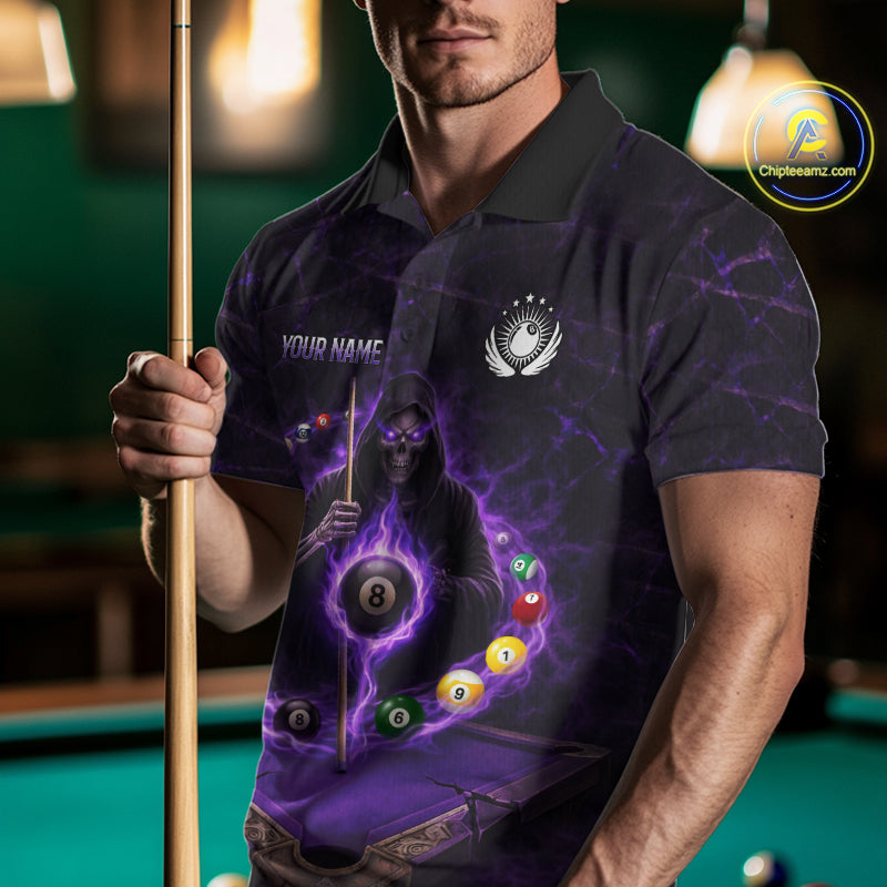 Grunge Grim Reaper Billiard Pool Men Billiard Shirts Custom Flame 8 Ball Pool Billiard Team Jerseys NYN3015