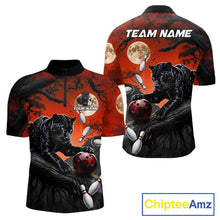 Load image into Gallery viewer, Men's black red panther quarter zip bowling shirt custom bowling jersey mockup