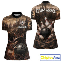 Load image into Gallery viewer, Funny deer quarter zip bowling shirt for women custom forest bowling jersey mockup