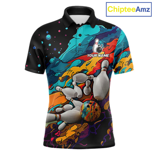 Colorful bowling polo shirt for men custom bowling team jersey mockup
