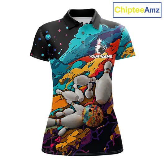 Colorful bowling polo shirt for women custom bowling team jersey mockup