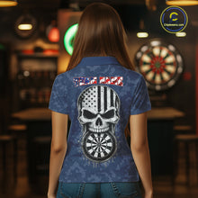 Load image into Gallery viewer, Female model wearing Patriotic Skull Eagle Blue Women's Darts Polo, Personalized USA League Apparel
