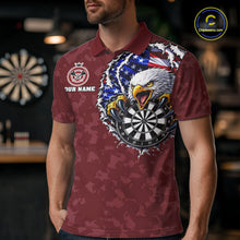 Load image into Gallery viewer, Male model wearing Patriotic Skull Eagle Red Darts Polo, Personalized USA Tournament Jersey