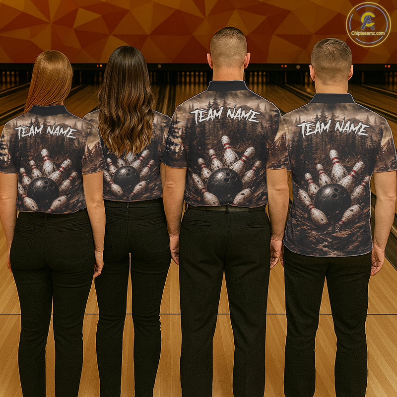 Funny Bull Bowling Shirts For Women Custom Grunge Forest Polo & 1/4 Zip Bowling Team Jersey NYN3731