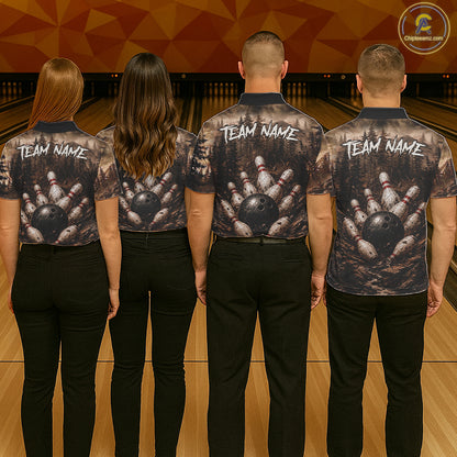 Funny Bull Bowling Shirts For Women Custom Grunge Forest Polo & 1/4 Zip Bowling Team Jersey NYN3731
