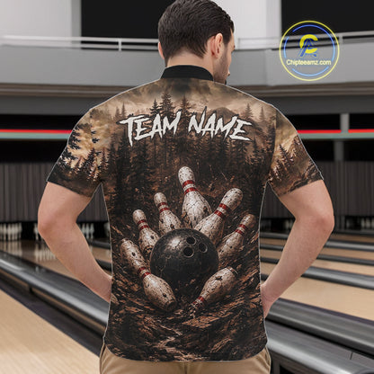 Funny Bull Bowling Shirts For Men Custom Grunge Forest Polo & 1/4 Zip Bowling Team Jersey NYN3731