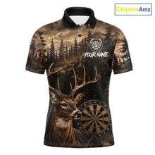 Load image into Gallery viewer, Funny Deer Men's Darts Polo Shirt Mockup, Brown Forest Dart League Jersey, Personalized Tournament Uniform