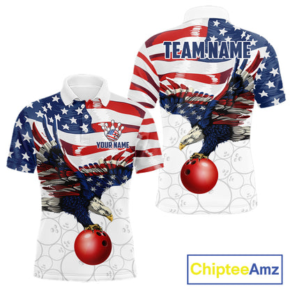 Red, White And Blue American Flag Eagle Bowling Shirts For Men Custom Patriot Bowling Team Jersey NYN4026
