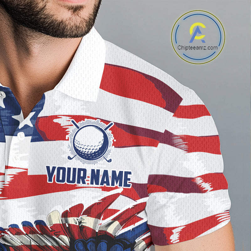 Red, White And Blue American Flag Eagle Golf Polo Shirts For Men Custom Patriot Golf Team Jersey NYN4027