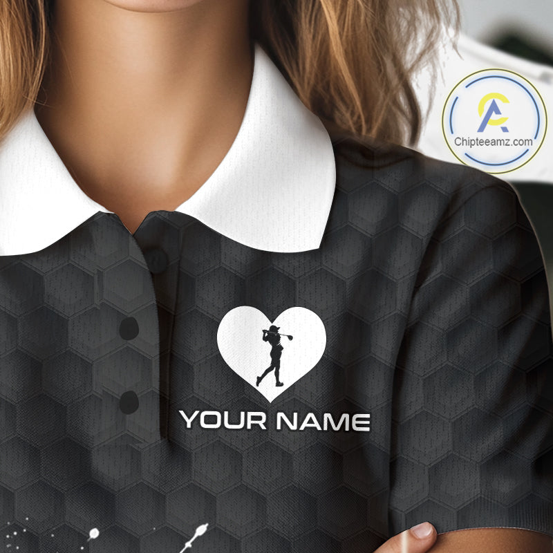 Red Hearts Poker Womens Golf Polo Shirt Custom Name Splatter Poker Golf Top For Team, Golf Gift NYN4035