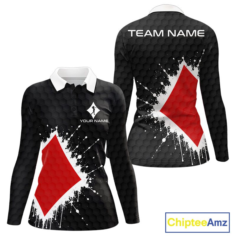 Red Diamonds Poker Womens Golf Polo Shirt Custom Name Splatter Poker Golf Top For Team, Golf Gift NYN4036