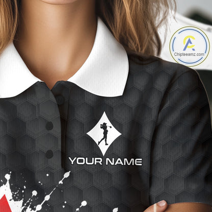 Red Diamonds Poker Womens Golf Polo Shirt Custom Name Splatter Poker Golf Top For Team, Golf Gift NYN4036