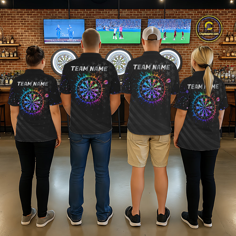 Custom Rainbow Holographic Dart Team Shirts For Women Splatter Dart Tournament Jerseys NYN4044