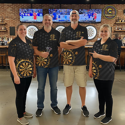 Custom Gold Holographic Dart Team Shirts For Men Splatter Dart Tournament Jerseys NYN4045
