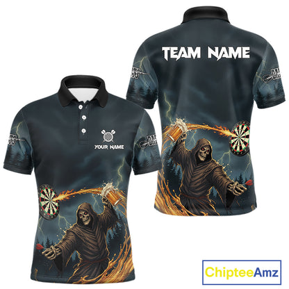 Custom Funny Play Darts & Beer Grim Reaper Dartboard Men Darts Polo Shirt Dart Jerseys NYN1914