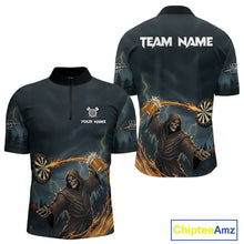 Load image into Gallery viewer, Custom Funny Play Darts &amp; Beer Grim Reaper Dartboard Men Darts Quarter-Zip Shirt Dart Jerseys NYN1914