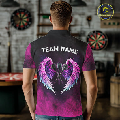 Blue & Pink Tie Dye Grunge Darts Polo Shirts For Men Custom Wings Dartboard Team Jerseys NYN2447