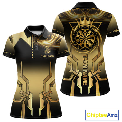 Black And Gold Crown Dartboard Women Darts Polo & 1/4-Zip Shirt Custom Light Gold Dart Team Jersey NYN3032