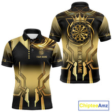 Load image into Gallery viewer, Black And Gold Crown Dartboard Men Darts Polo &amp; 1/4-Zip Shirt Custom Light Gold Dart Team Jersey NYN3032