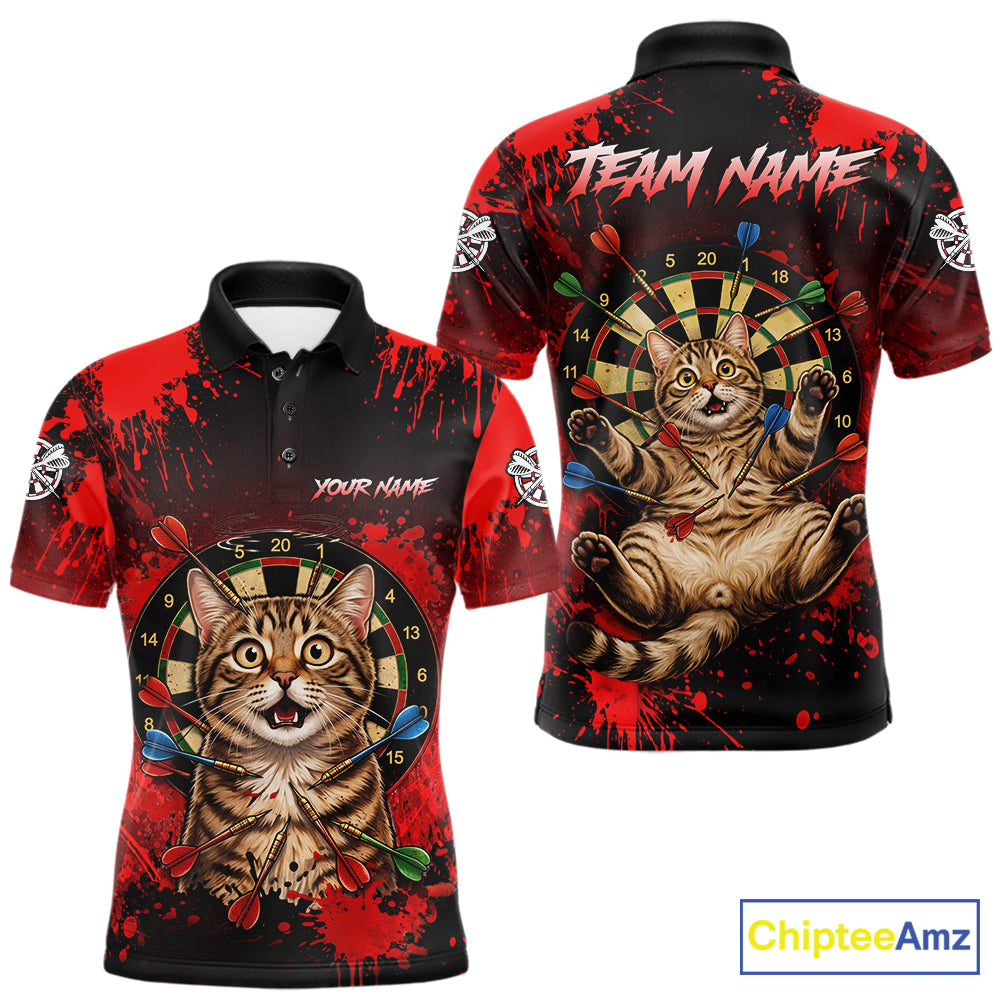 Black And Red Splatter Paint Dartboard Custom Funny Cat Darts Shirt For Men Outfits Darts Jersey NYN3038