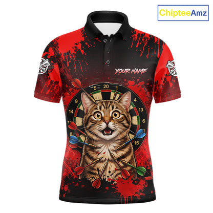 Black And Red Splatter Paint Dartboard Custom Funny Cat Darts Shirt For Men Outfits Darts Jersey NYN3038