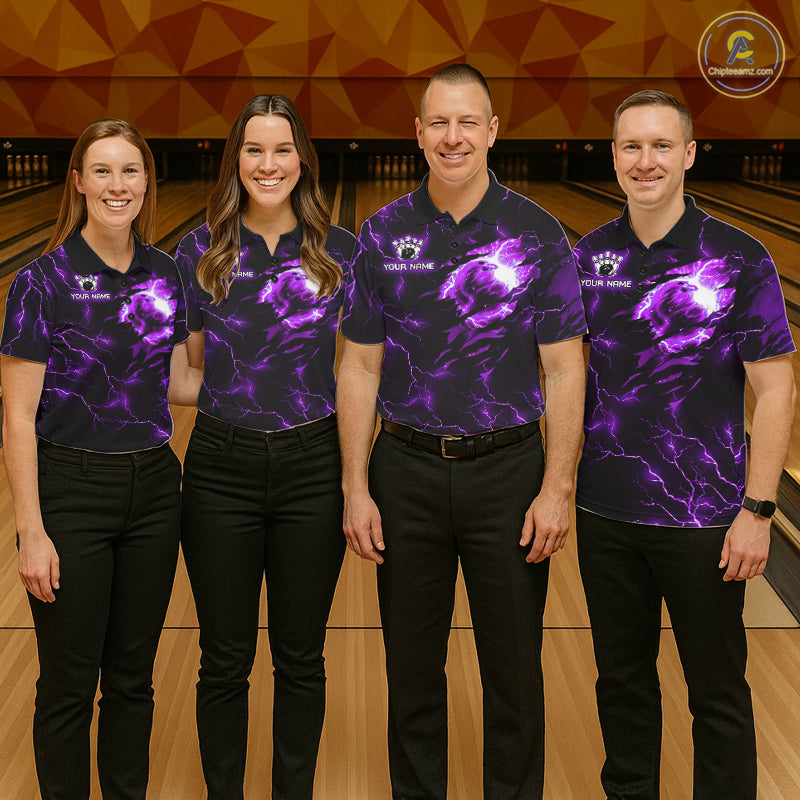 Magician Cat Flame Bowling Ball Funny Bowling Shirt For Men Custom Purple Thunder Bowling Team Jersey NYN4059