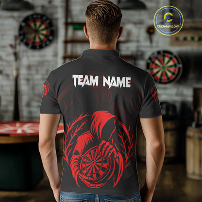Custom Black And Red Grim Reaper Dartboard Dart Men Polo Shirt Outfits Dart Jerseys NYN1636
