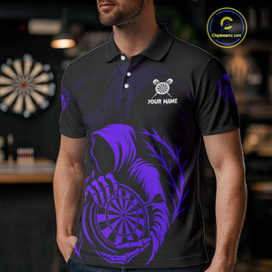 Custom Black And Purple Grim Reaper Dartboard Dart Men Polo Shirt Outfits Dart Jerseys NYN1637
