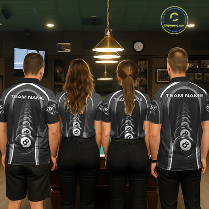 Black Blur 8 Ball Pool Polo & 1/4-Zip Team Shirt For Women Personalized Billiards Ball Apparel NYN2453