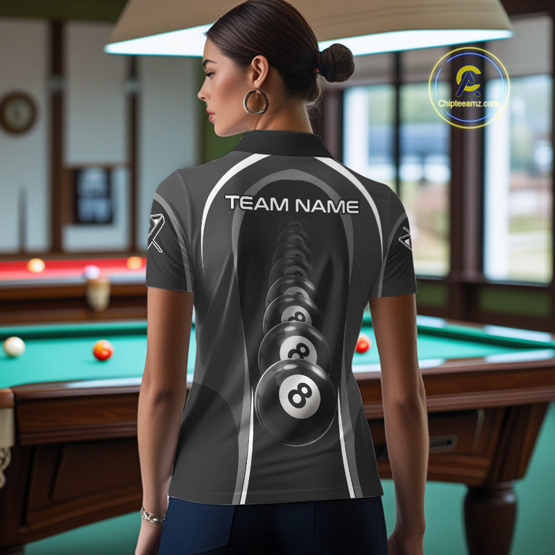Black Blur 8 Ball Pool Polo & 1/4-Zip Team Shirt For Women Personalized Billiards Ball Apparel NYN2453