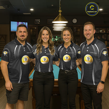 Black Blur 9 Ball Pool Polo & 1/4-Zip Team Shirt For Women Personalized Billiards Ball Apparel NYN2454