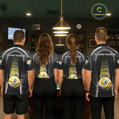 Black Blur 9 Ball Pool Polo & 1/4-Zip Team Shirt For Women Personalized Billiards Ball Apparel NYN2454