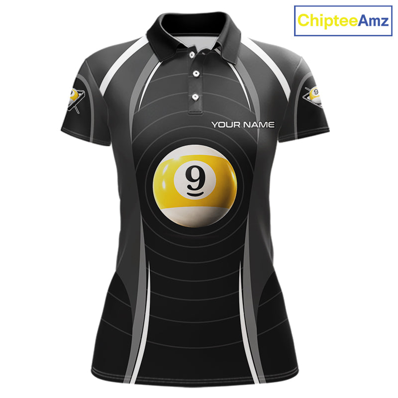 Black Blur 9 Ball Pool Polo & 1/4-Zip Team Shirt For Women Personalized Billiards Ball Apparel NYN2454
