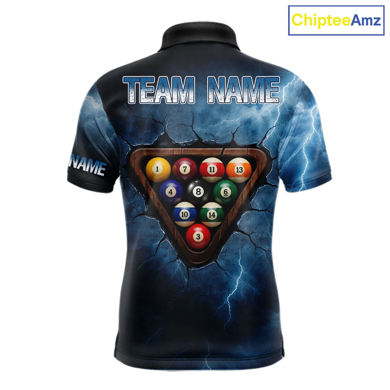 Thunder Lightning Blue Billiard Shirts For Men Custom Cracked 8 Ball Pool Billiard Team Jerseys NYN3044