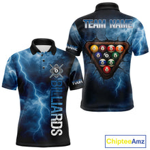 Load image into Gallery viewer, Thunder Lightning Blue Billiard Shirts For Men Custom Cracked 8 Ball Pool Billiard Team Jerseys NYN3044